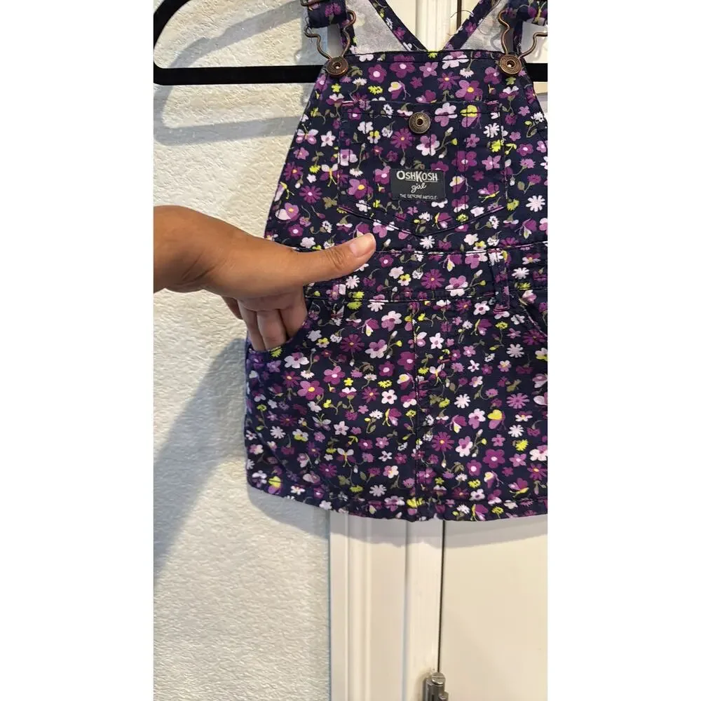 Oshkosh Overall Dress Jumper Flowers Butterflies Navy Purple Baby Girl Size 18M